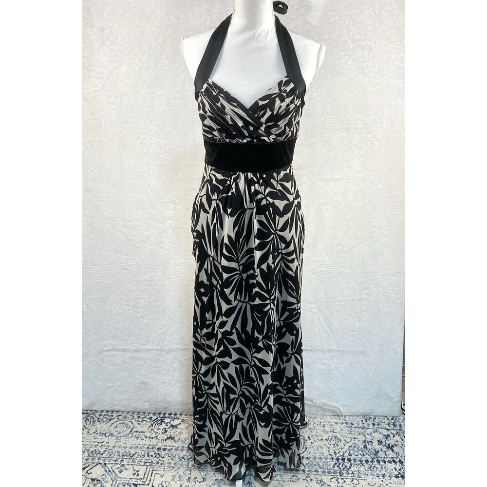 Donna Ricco Dress Womens 6 Black White Floral Silk Maxi Babydoll Fairy Emo Y2K